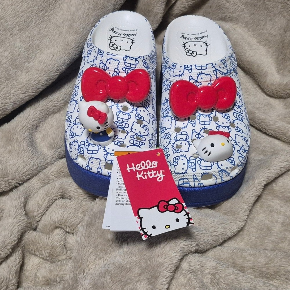 Hello Kitty x Crocs Siren Clog Platform Sandals Blue White Glitter Women 8 New